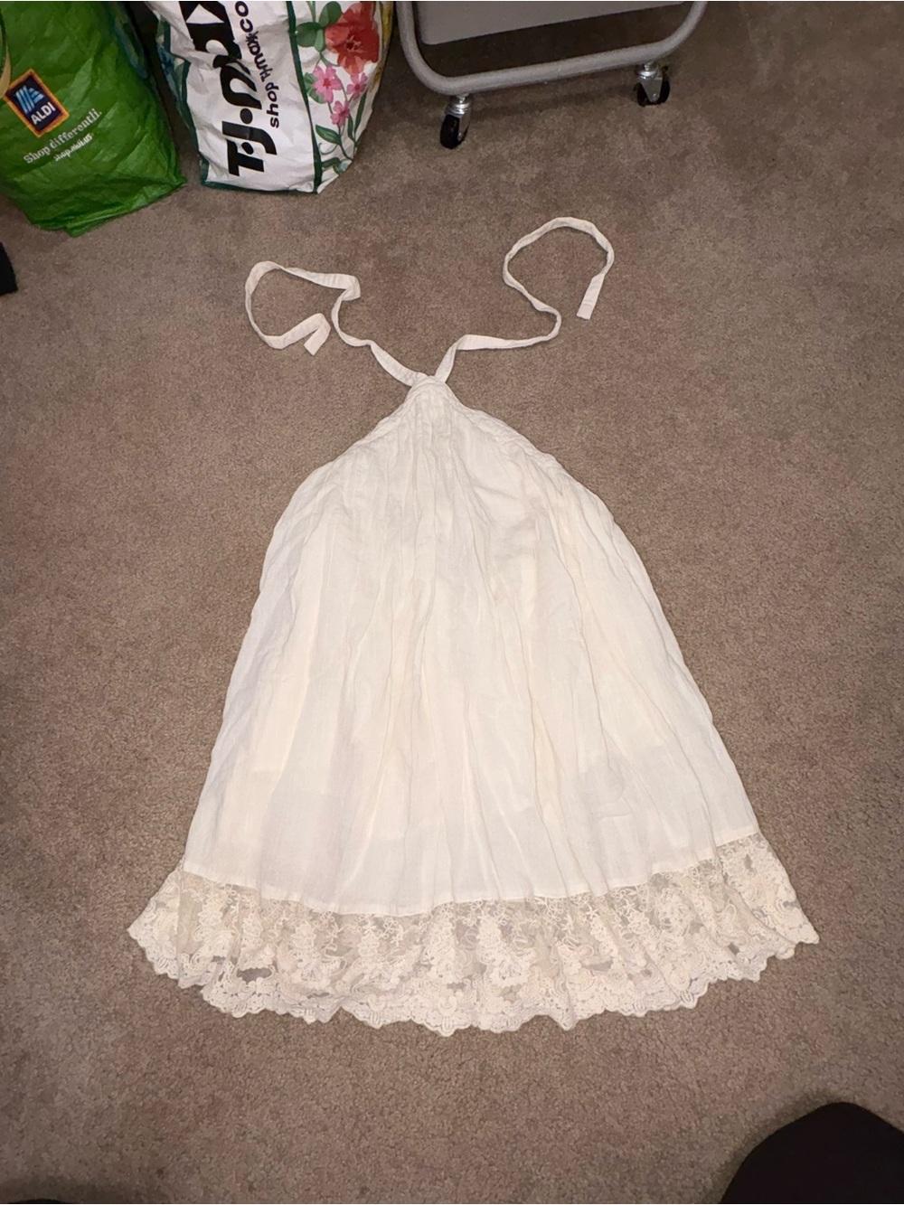 Tularosa Cream Halter Dress with Lace Trim